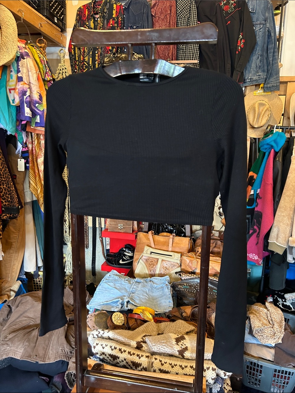 ASOS Black Ribbed Long-Sleeve Crop Top